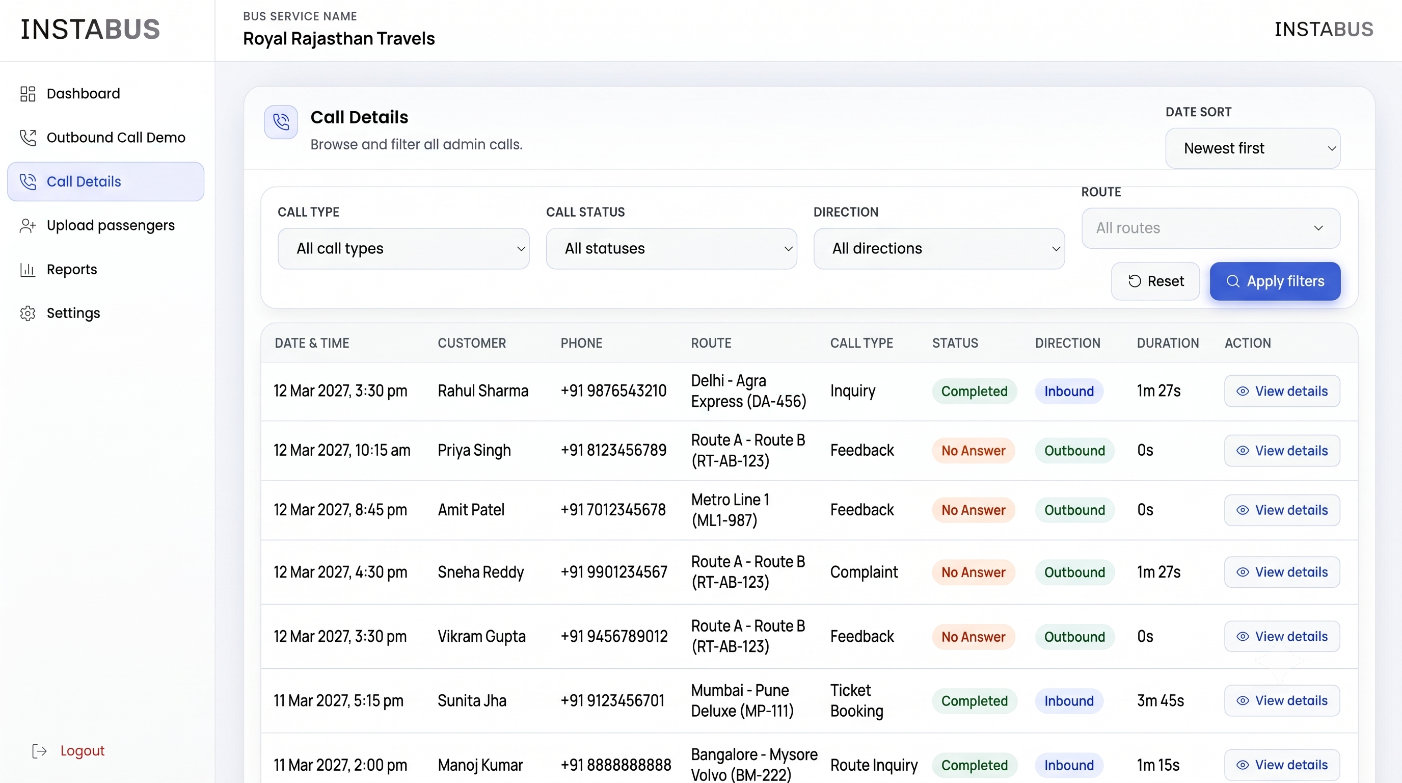 Live Call Details & Logs